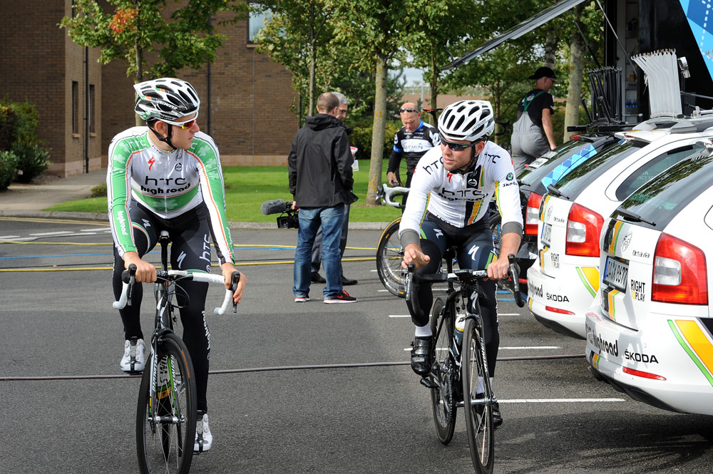 Matt Brammeier and Mark Cavendish, Tour of Britain 2011, press conference/warm-up Matt Brammeier and Mark Cavendish, Tour of Britain 2011, press conference/warm-up