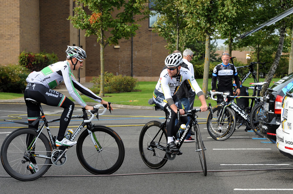 Matt Brammeier and Mark Cavendish, Tour of Britain 2011, press conference/warm-up Matt Brammeier and Mark Cavendish, Tour of Britain 2011, press conference/warm-up