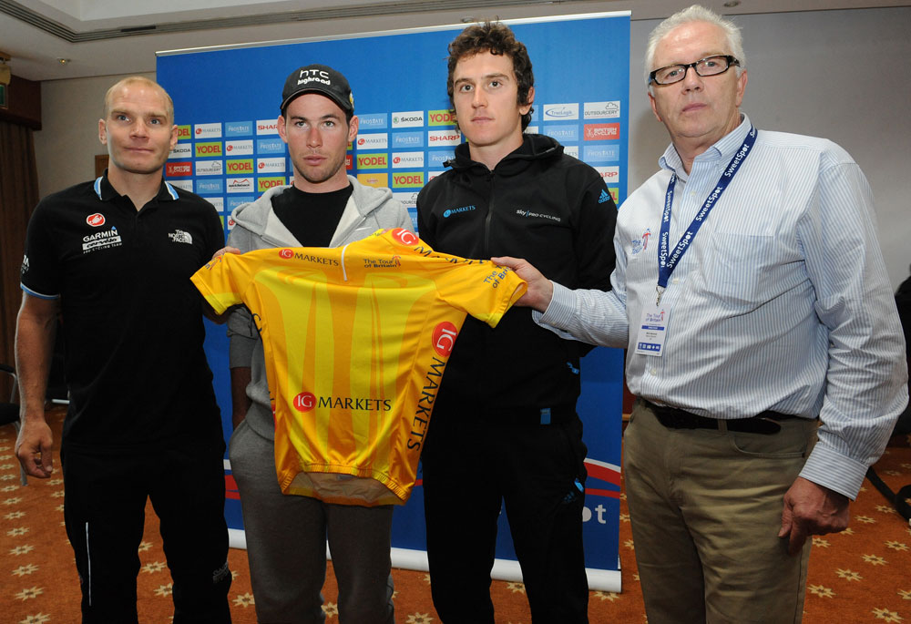 Mark Cavendish, Roger Hammond, Geraint Thomas and Mick Bennett, Tour of Britain 2011, press conference/warm-up