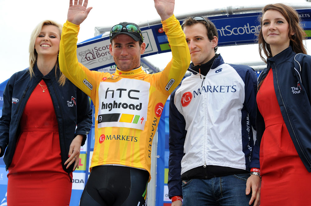Mark Cavendish on podium, Tour of Britain 2011, stage one