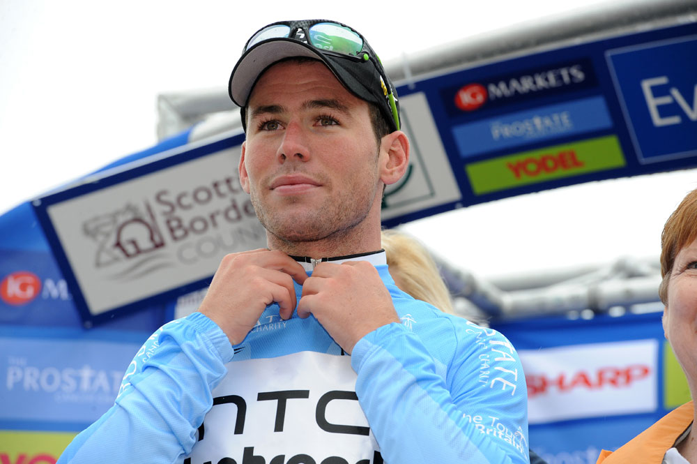 Mark Cavendish on podium, Tour of Britain 2011, stage one