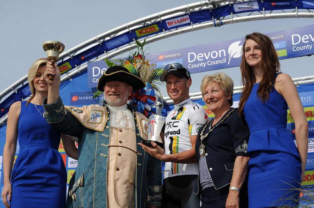 Mark Renshaw on podium after stage win, Tour of Britain 2011, stage five Mark Renshaw on podium after stage win, Tour of Britain 2011, stage five