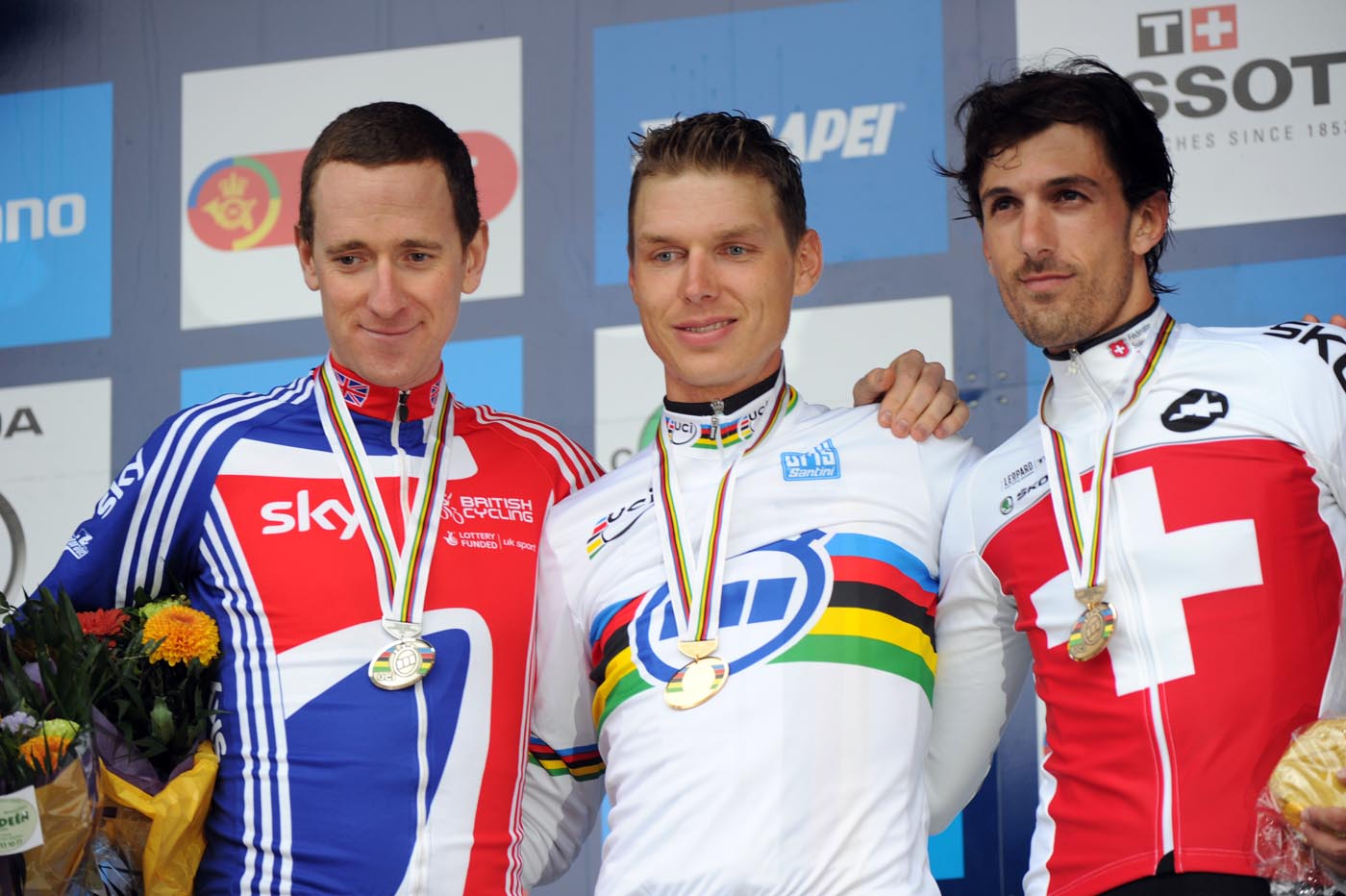 Wiggins, Martin, Cancellara, Elite men time trial, Road World Championships 2011 Wiggins, Martin, Cancellara, Elite men time trial, Road World Championships 2011