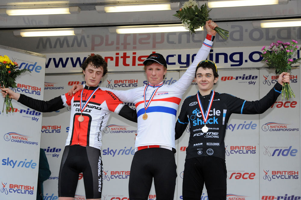 Robinson, Welburn, Moses on junior podium, British cyclo-cross national championships 2012