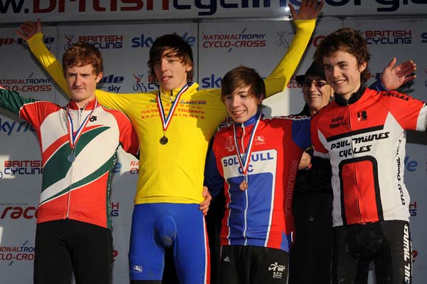 Youth overall podium, National Trophy cyclo-cross 2012, Shrewsbury