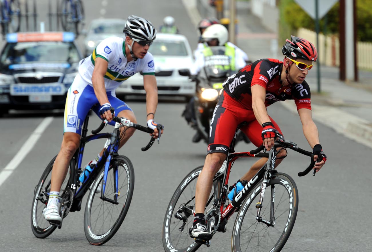 tdu12st2-KOHLER-CLARKE ESCAPE.jpg Martin Kohler and Will Clarke on escape, Tour Down Under 2012, stage two
