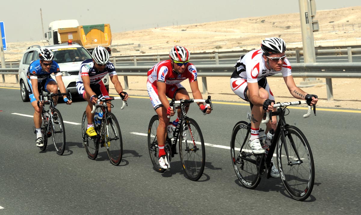 Alexandre Lemair in escape, Tour of Qatar 2012, stage three