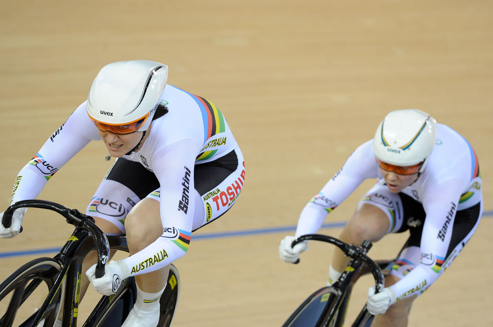Anna Meares heads team sprint, London Track World Cup 2012, day two