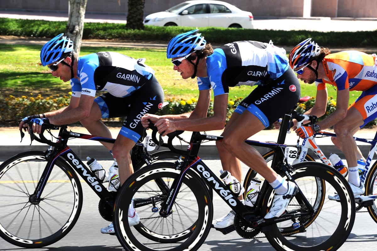 Christian Vande Velde and Johan Vansummeren in escape, Tour of Oman 2012, stage six
