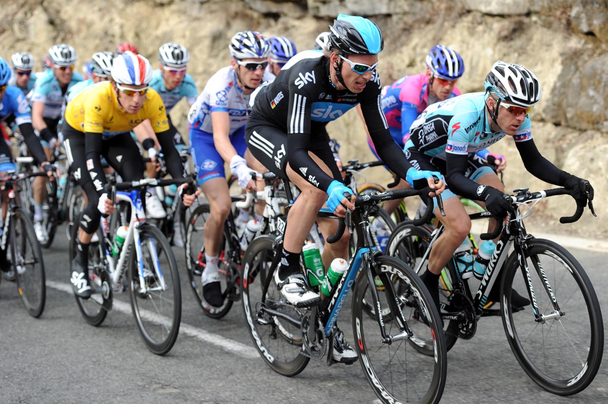 Christian Knees, Bradley Wiggins and Levi Leipheimer, Paris-Nice 2012, stage four