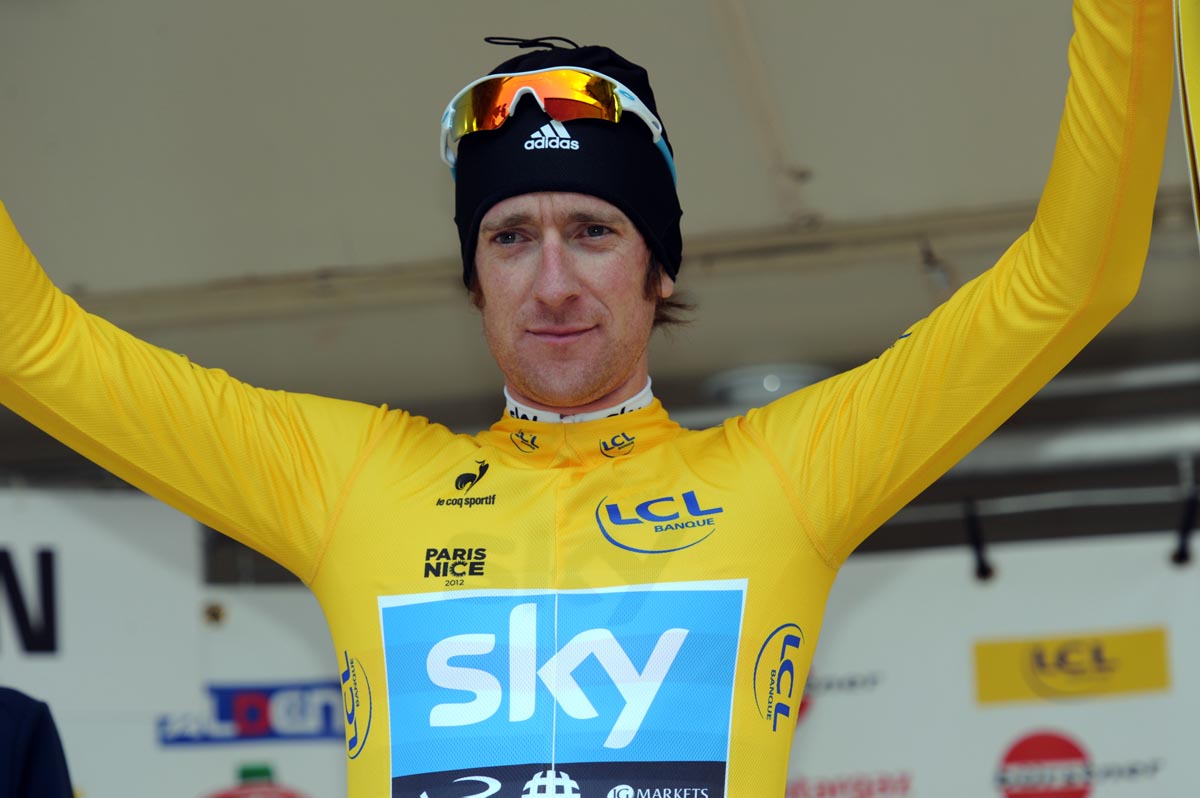 Bradley Wiggins on the podium, Paris-Nice 2012, stage six