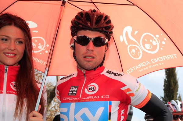 Mark Cavendish in points jersey, Tirreno-Adriatico 2012, stage three Mark Cavendish in points jersey, Tirreno-Adriatico 2012, stage three