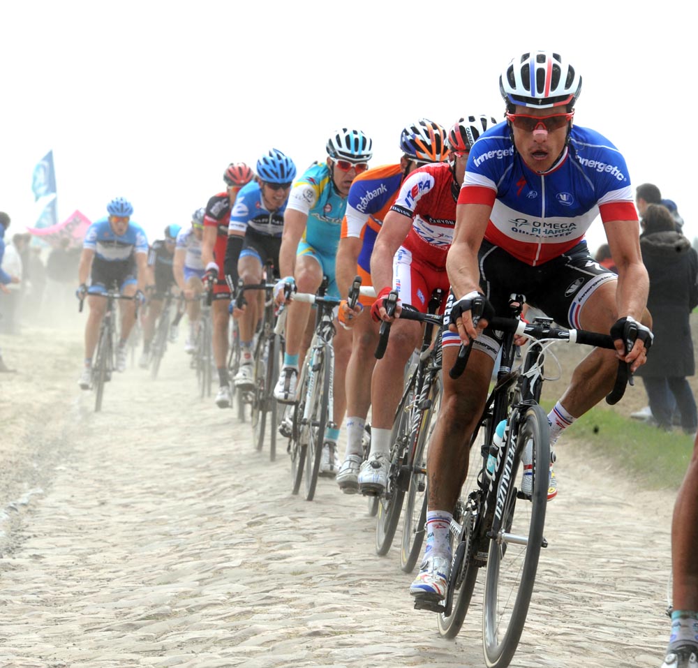 Sylvain Chavanel chases Juan Antonio Flecha, Paris-Roubaix 2012