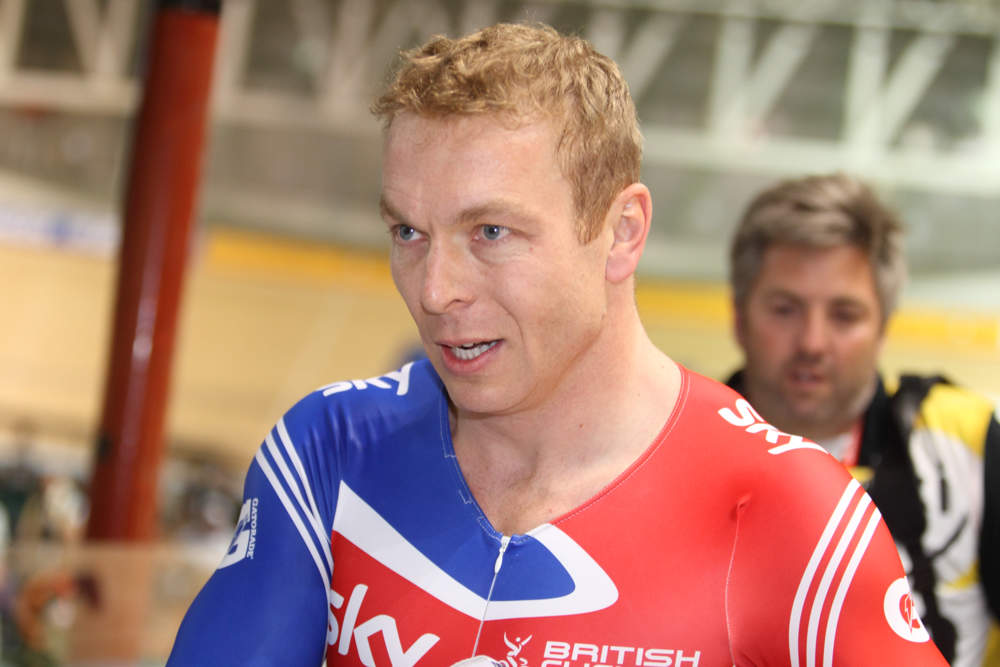 Sir Chris Hoy celebrates winning keirin final, Track World Championships 2012, day five