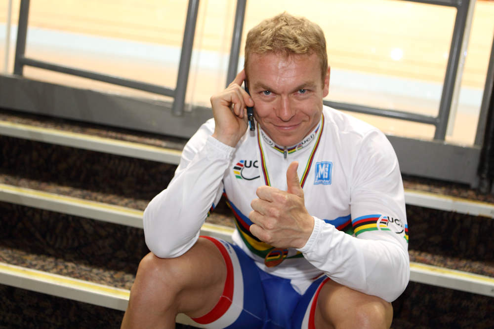 Sir Chris Hoy in keirin stripes, Track World Championships 2012, day five Sir Chris Hoy in keirin stripes, Track World Championships 2012, day five