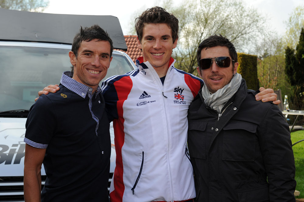 Ben Swift with Dean and Russell Downing, Ben Swift homecoming, 10 April 2012