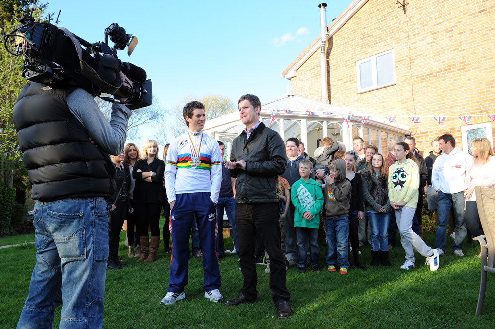 Ben Swift interviewed by look North TV crew, Ben Swift homecoming, 10 April 2012