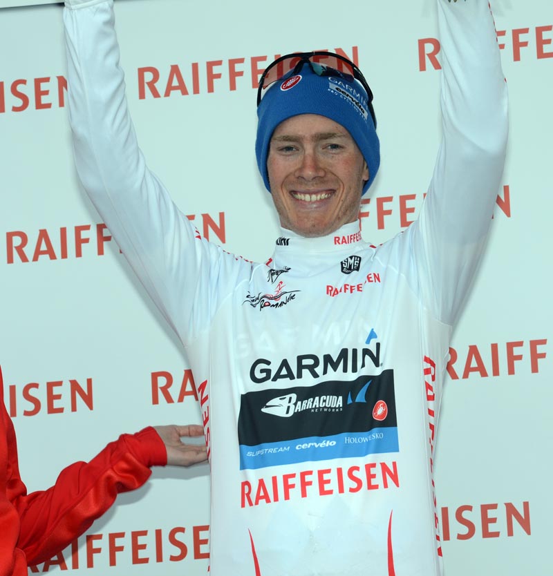 Andrew Talansky in white jersey, Tour de Romandie 2012, stage one
