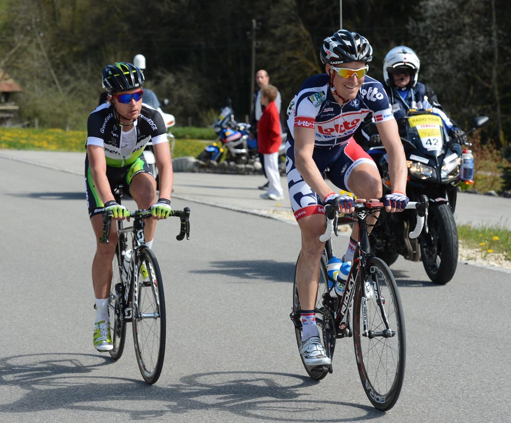 romandie12st2-Bak-Meier escape.jpg Lars Bak and Christian Meier in escape, Tour de Romandie 2012, stage two