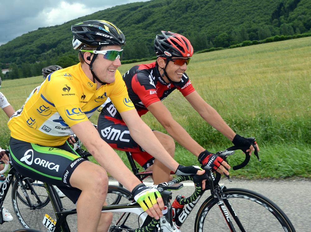 dauphine12st1-durbridge-morabito.jpg Luke Durbridge and Steve Morabito, Criterium du Dauphine 2012, stage one