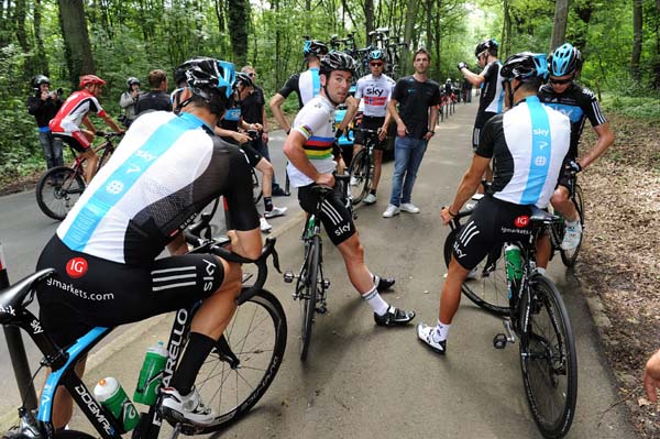 Back of stage one finish, Tour de France 2012, stage one recce ride