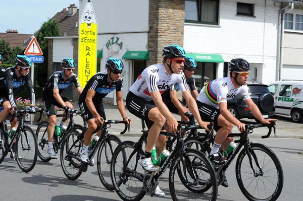 Edvald Boasson Hagen and Mark Cavendish up climb, Tour de France 2012, stage one recce ride