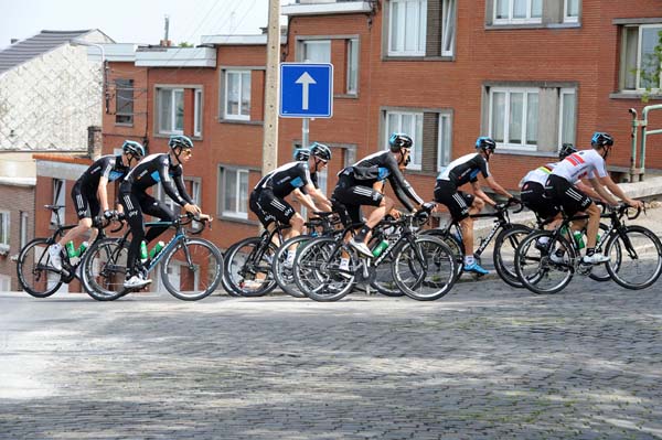 Cobbled corner in finale, Tour de France 2012, stage one recce ride