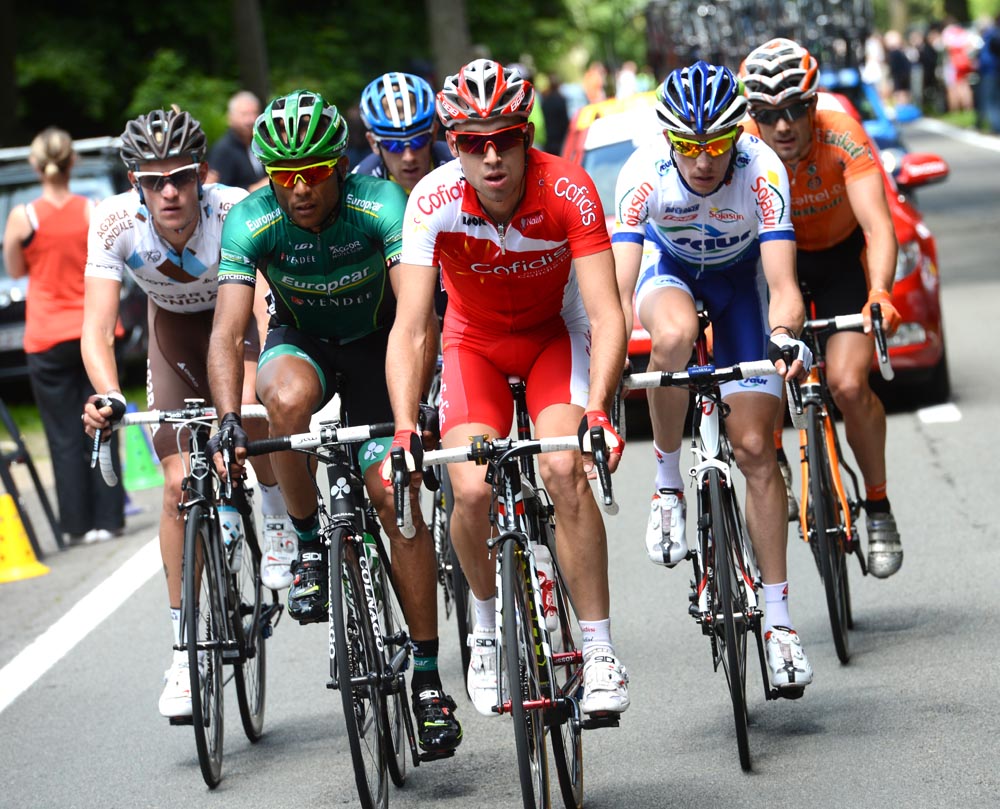 Nicolas Edet heads escape group, Tour de France 2012, stage one