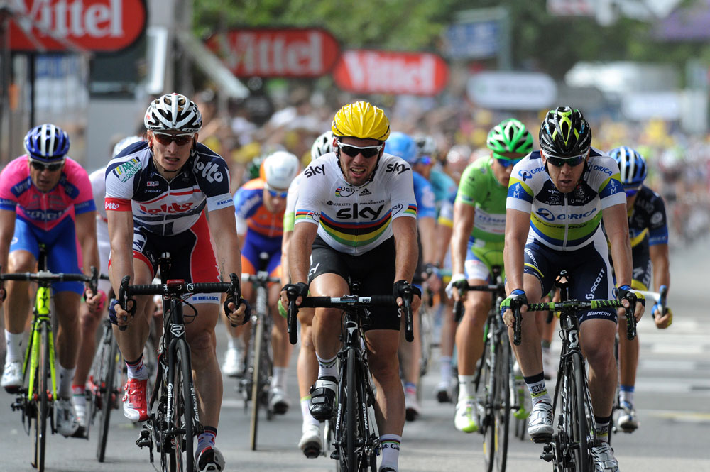 Andre Greipel, Mark Cavendish, Matt Goss, Tour de France 2012, stage two Andre Greipel, Mark Cavendish, Matt Goss, Tour de France 2012, stage two