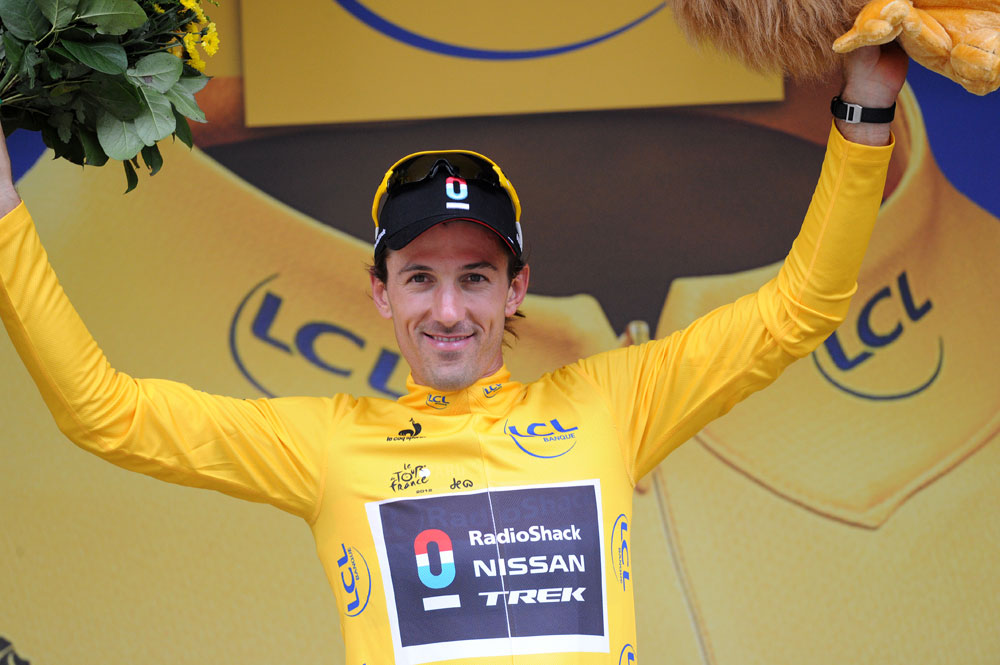 Fabian Cancellara on podium, Tour de France 2012, stage two