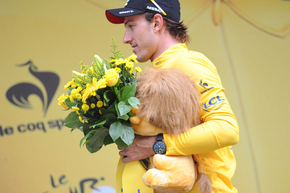 Fabian Cancellara on podium, Tour de France 2012, stage two