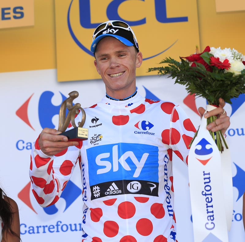 Chris Froome on podium, Tour de France 2012, stage seven