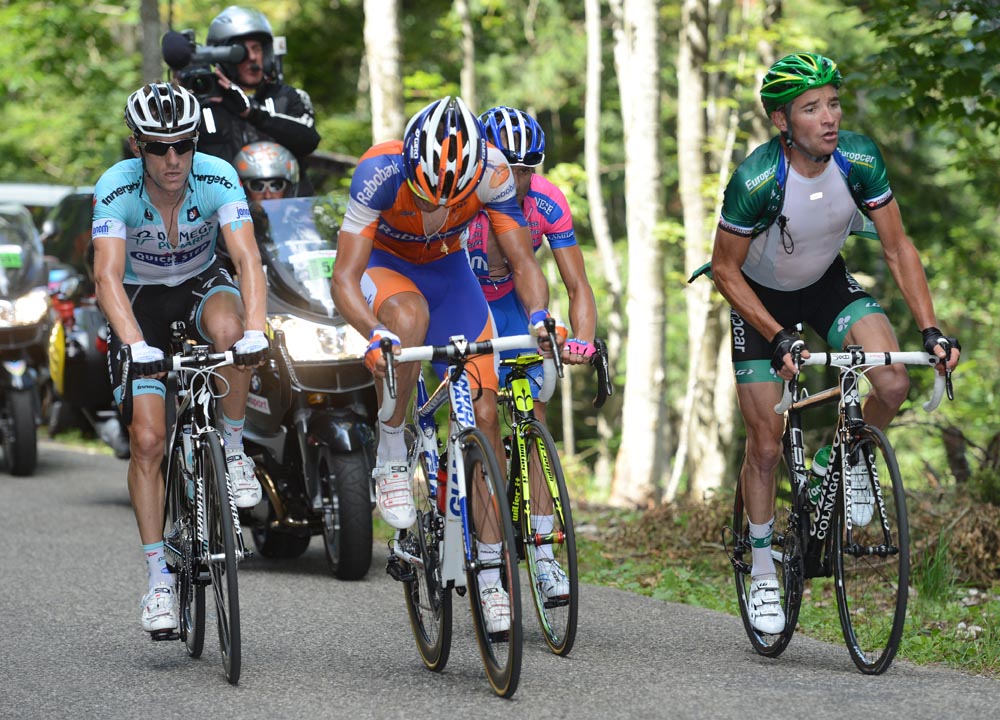 Dries Devenyns, Luis Leon Sanchez and Thomas Voeckler in escape, Tour de France 2012, stage 10