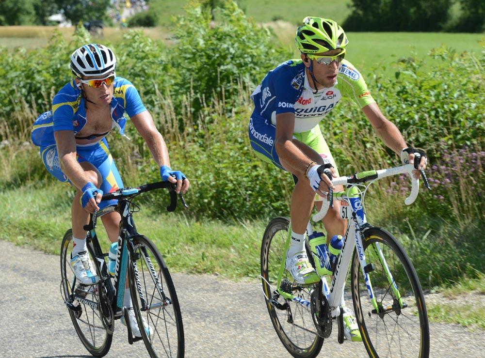Vincenzo Nibali and Andriy Grivko attack, Tour de France 2012, stage 11 Vincenzo Nibali and Andriy Grivko attack, Tour de France 2012, stage 11