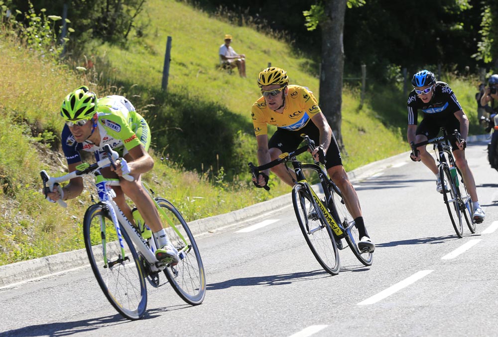 Vincenzo Nibali, Bradley Wiggins and Chris Froome, Tour de France 2012, stage 16 Vincenzo Nibali, Bradley Wiggins and Chris Froome, Tour de France 2012, stage 16