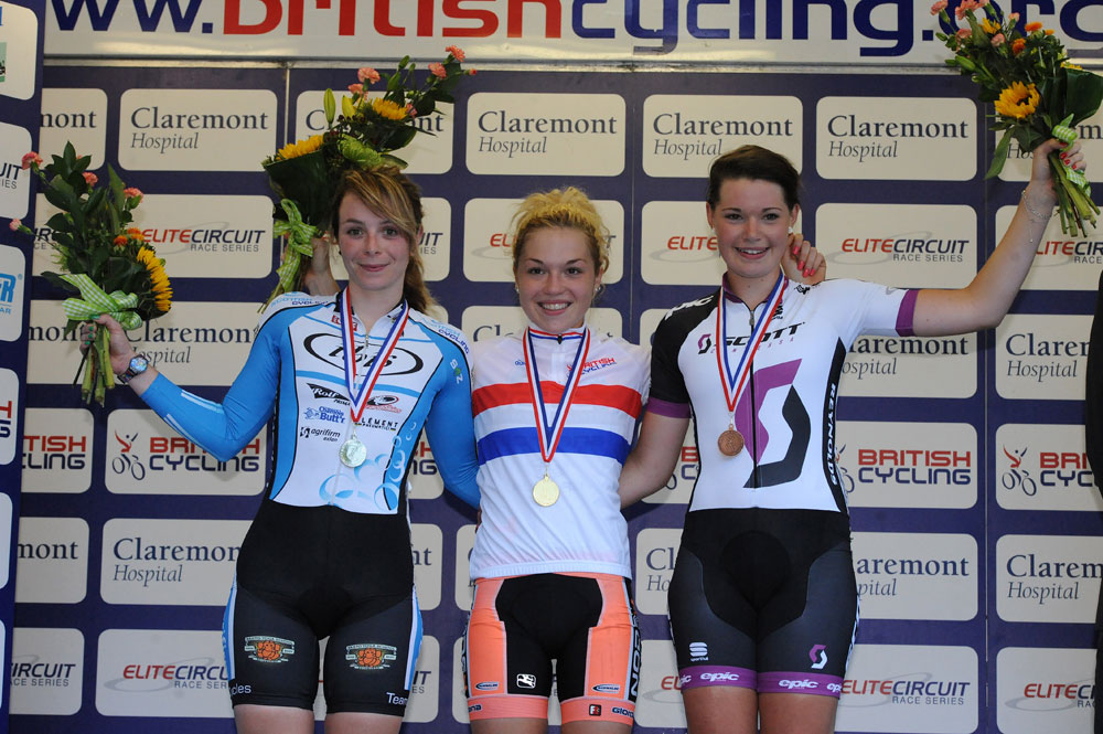 Women's podium, Sheffield Elite Criterium 2012