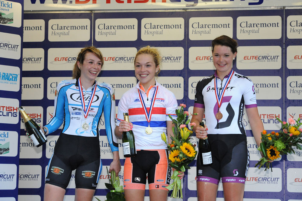 Women's podium, Sheffield Elite Criterium 2012
