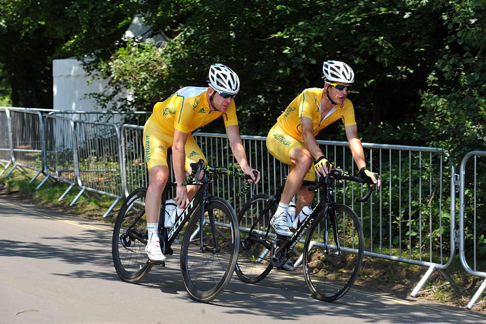 Matt Goss and Michael Rogers, London 2012 Olympic Games, road race training, July 26