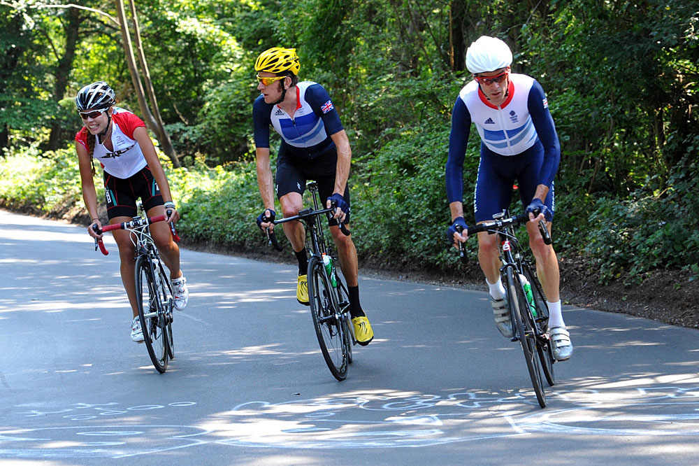 Bradley Wiggins and David Millar, London 2012 Olympic Games, road race training, July 26