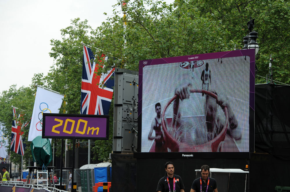 Big screen, The Mall, Olympic road race preparations, July 27 2012