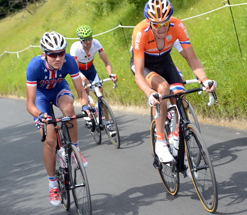 london12-menrr-Tejay-esink attack.jpg Tejay Van Garderen and Robert Gesink, London 2012 Olympic men's road race