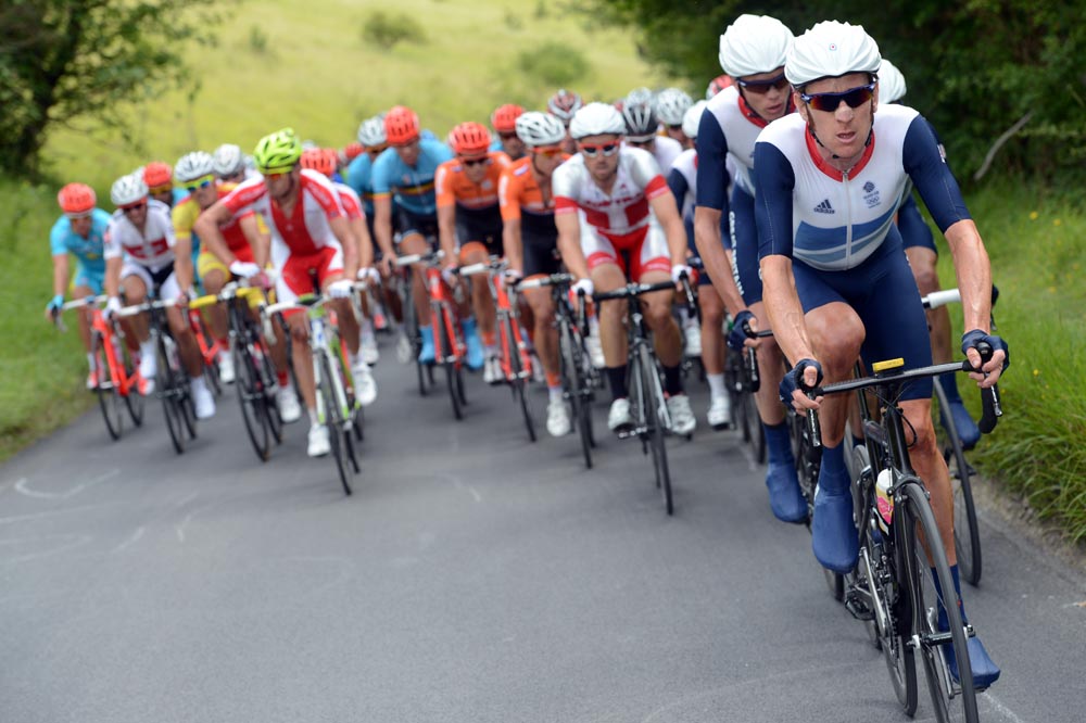 Bradley Wiggins chases, London 2012 Olympic men's road race
