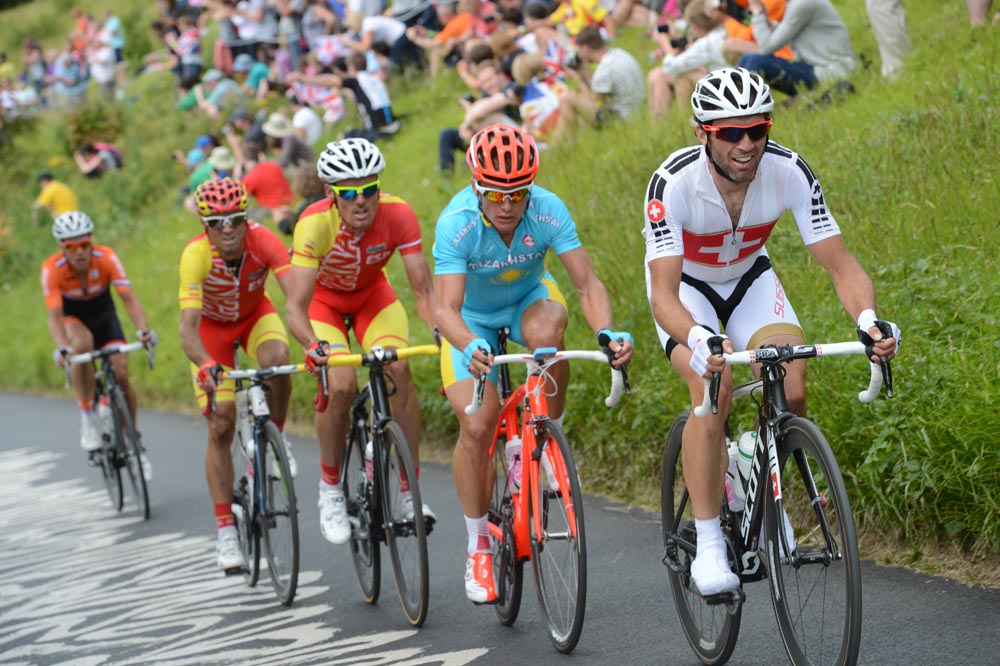 Michael Albasini and Alexandre Vinokourov escape, London 2012 Olympic men's road race