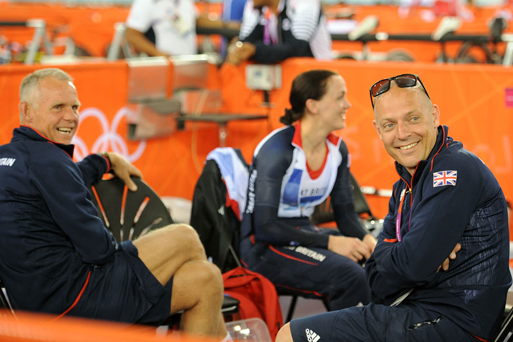 David Brailsford and Victoria Pendleton, track training, London 2012 Olympics David Brailsford and Victoria Pendleton, track training, London 2012 Olympics