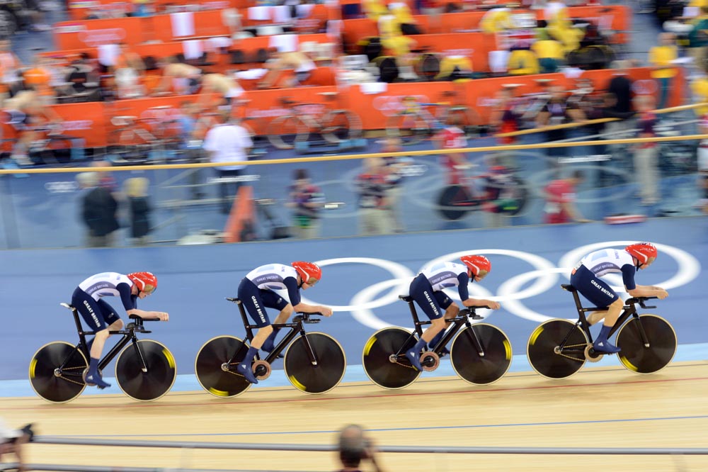 Great Britain team pursuit qualifying, London 2012 Olympic Games, track day one