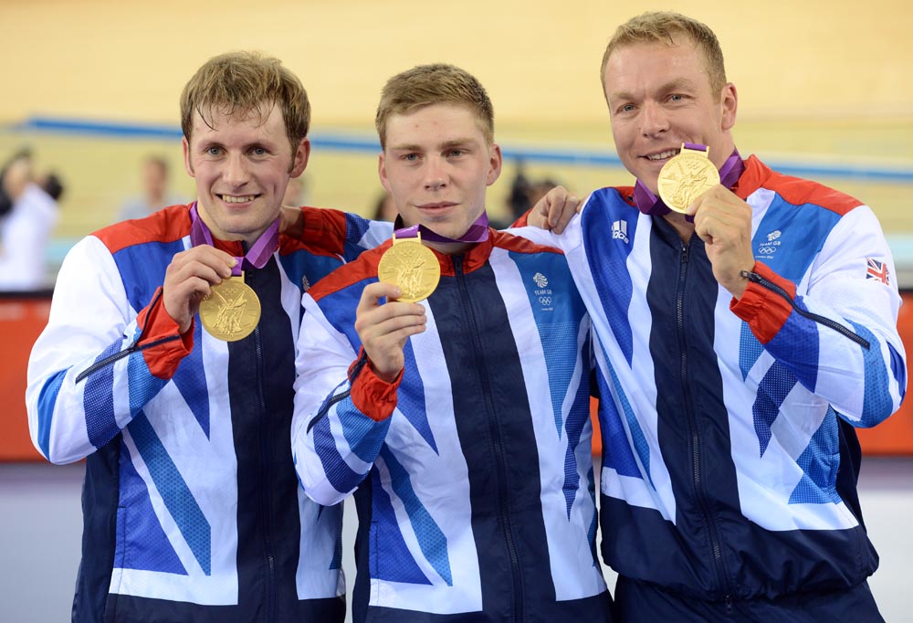 Great Britain men team sprint gold, London 2012 Olympic Games, track day one