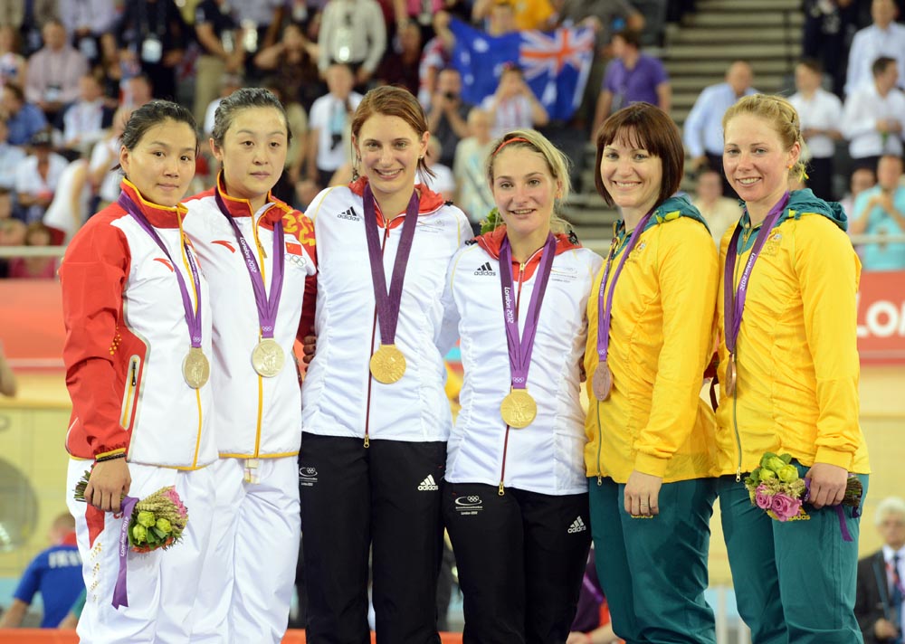 Women's team sprint podium, London 2012 Olympic Games, track day one