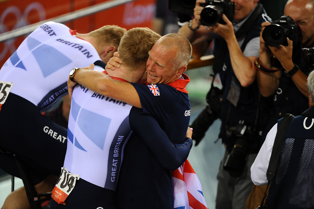 GB celebrate team sprint success, London 2012 Olympic Games, track day one
