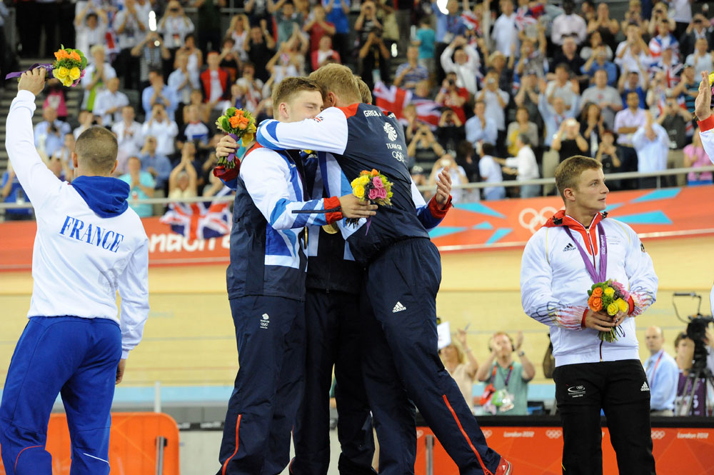 Team GB celebrate, London 2012 Olympic Games, track day one