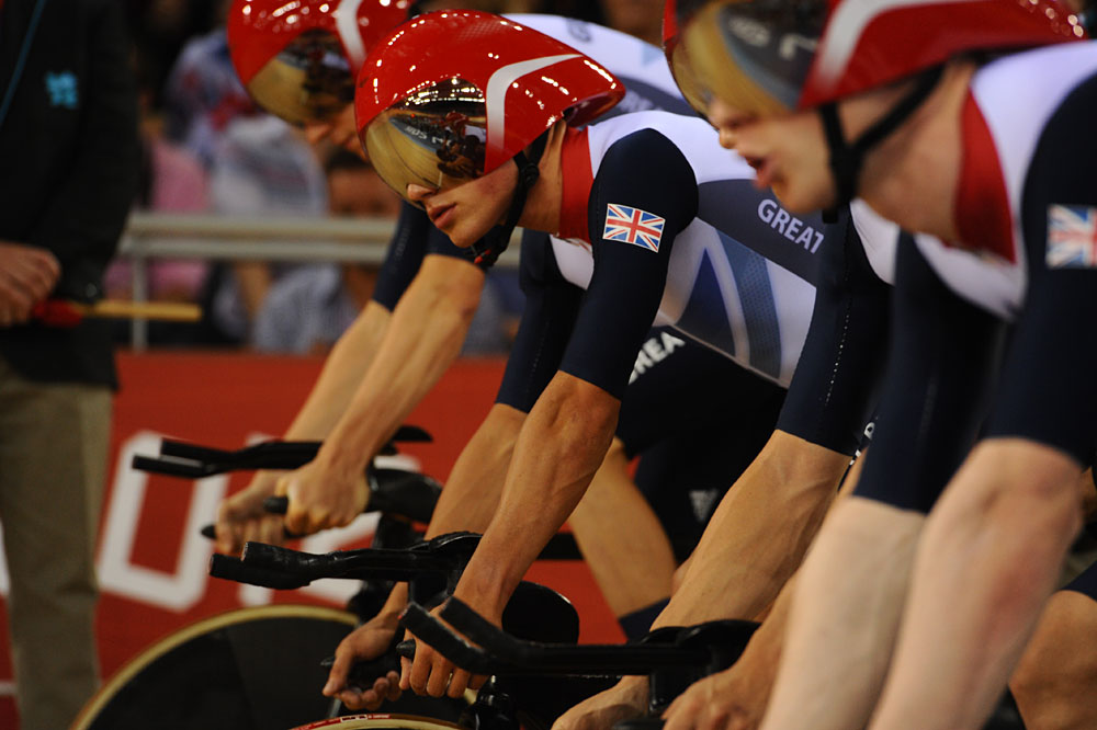 GB team pursuiters, London 2012 Olympic Games, track cycling day two
